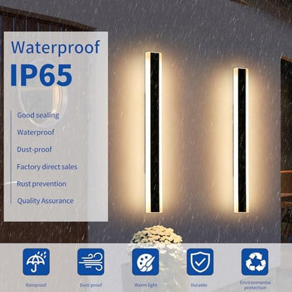 Mikeru 100cm Outdoor LED Garden Wall Light, 2pack Modern Minimalist Outdoor Long Wall Light, Warm White 3000K Hardwired IP65 Waterproof Wall Sconce for Garage, Balcony, Staircase Lighting