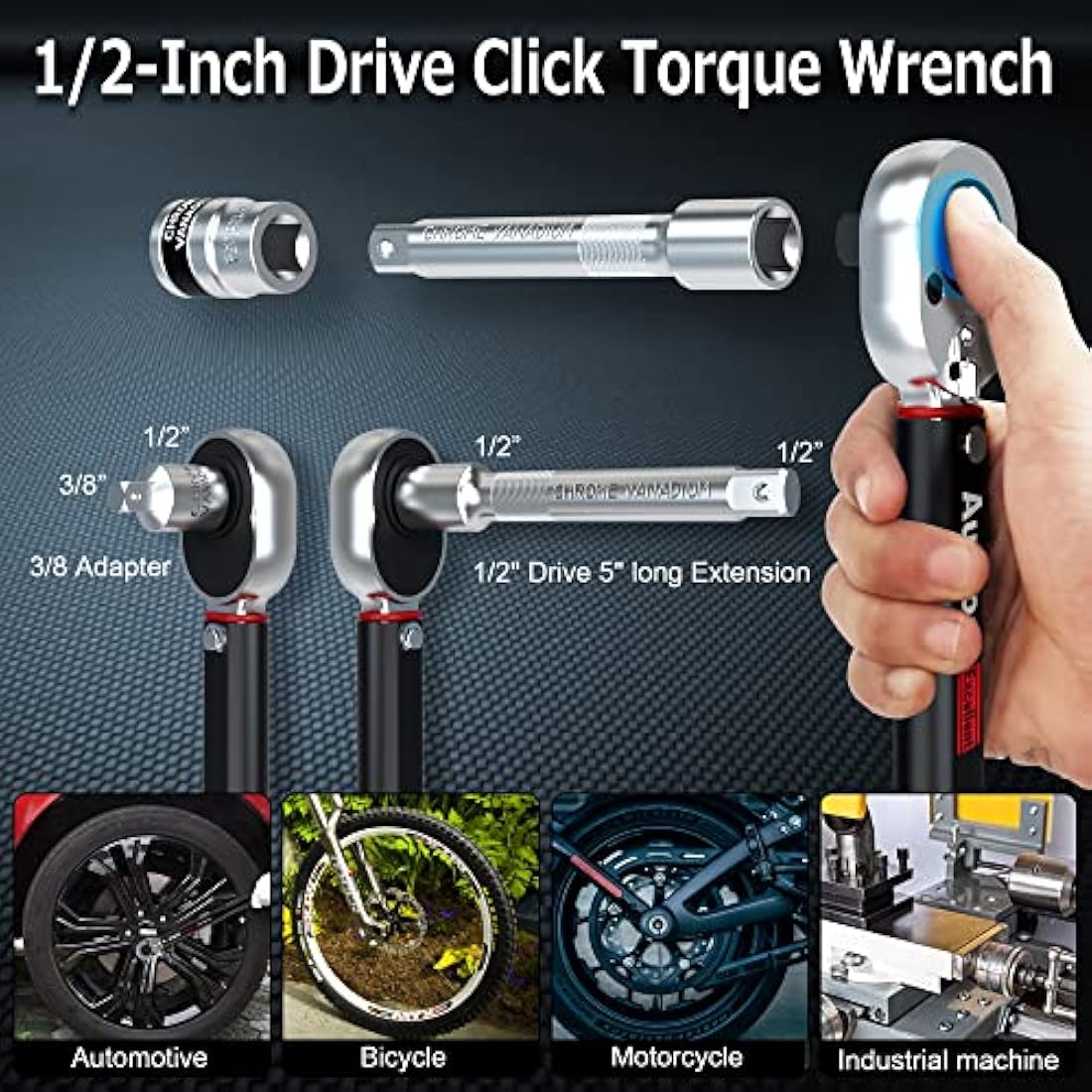 Aurlloct 1/2 Inch Drive Click Torque Wrench 20-230 Nm Black