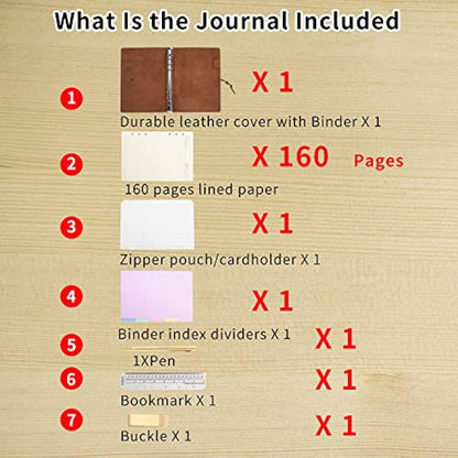 WONDERPOOL A5 Leather Diary Lined Paper Notebook & Pen - Refillable 6 Ring Binder Writing Spiral Journal with Ruled Notepads for Office Travel Work and Plan Agenda(a-Maroonpink, A5)