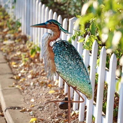 TERESA'S COLLECTIONS Garden Ornaments Outdoor Gifts for Christmas, Decorative Glass Blue Heron Solar Stake Light, Waterproof Metal Bird Solar Garden Light Decor for Lawn,Yard & Pond, 106cm