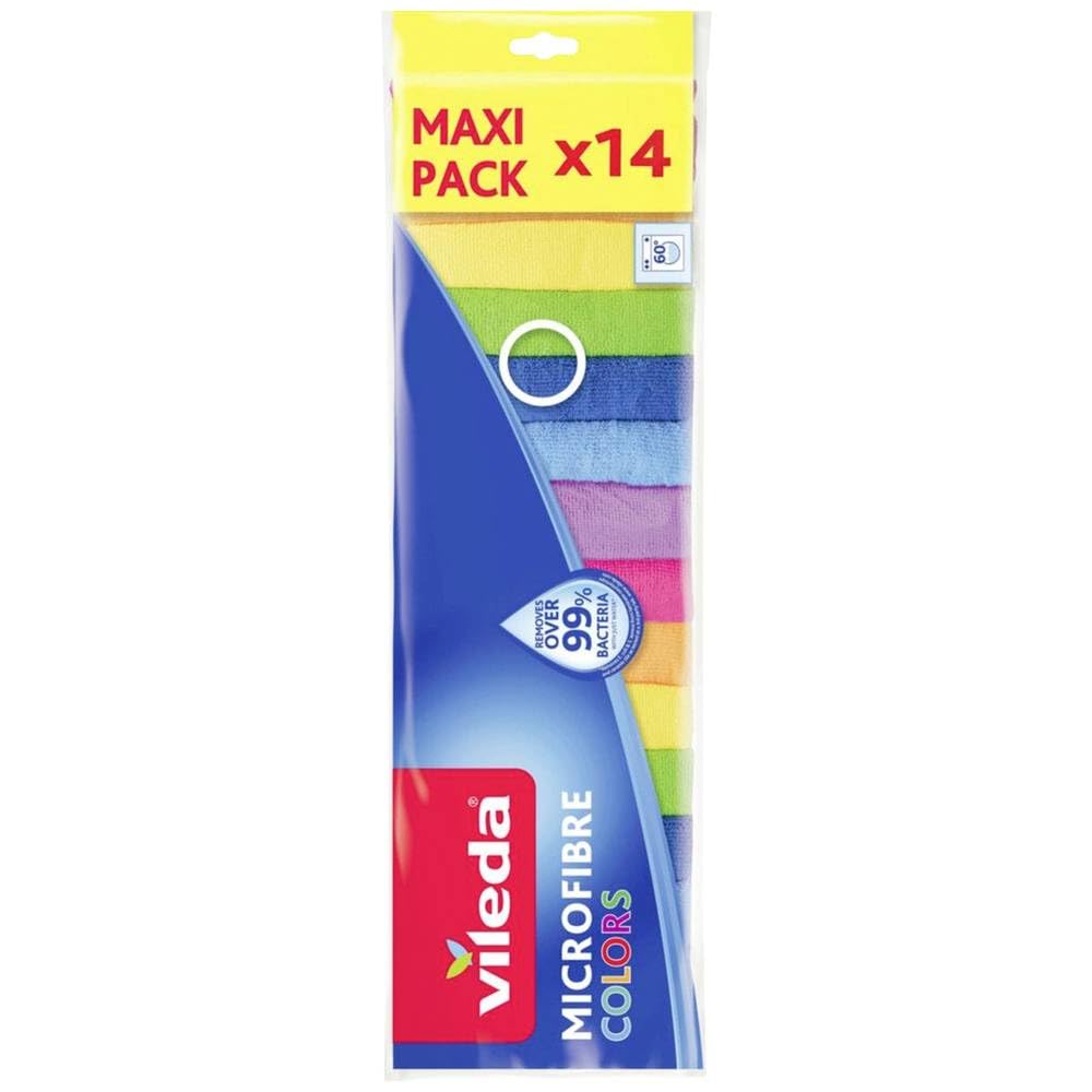 Vileda Microfibre Multi-Purpose Cloths Colours, Cleaning Cloths for Dry and Wet Use, 100% Microfibre Material, 30 x 30 cm, Multicoloured, Maxi Pack,
