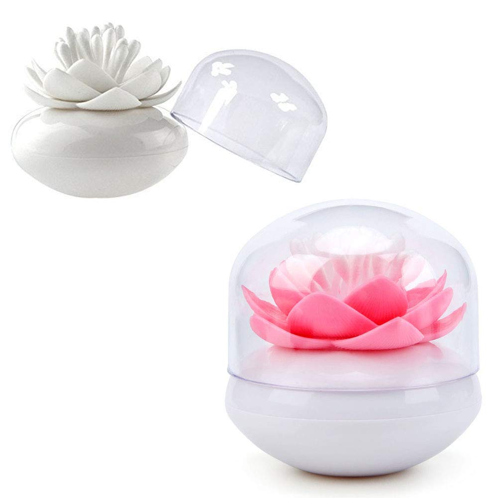 Lotus Cotton Swab Holder,Cotton Bud Small Q-tips Toothpicks Brushes Holder Box Case Storage Organizer Jar with Clear Lid Dustproof Cover