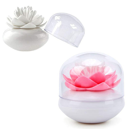 Lotus Cotton Swab Holder,Cotton Bud Small Q-tips Toothpicks Brushes Holder Box Case Storage Organizer Jar with Clear Lid Dustproof Cover