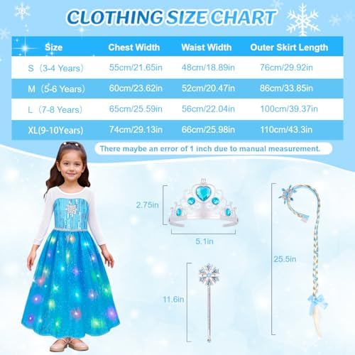 MELAND Princess Costumes for Girls, Princess Dress Up for 3 4 5 6 7 8 Year Old Girls Gift, World Book Day Costume Girls Fancy Dress for Kids Halloween