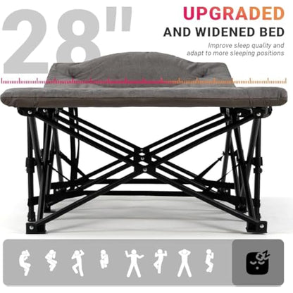 OVERMONT 28" Extra Wide Padded Folding Camping Beds for Adults - Comfortable Portable with Cushion and Pillow - Folding Cot with Carry Bag Supports 550 lbs for Outdoor Travel Home Office Nap