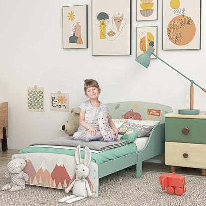 ZONEKIZ Toddler Bed Frame, Kids Bedroom Furniture for Ages 3-6 Years, 77 x 143 x 60cm - Green
