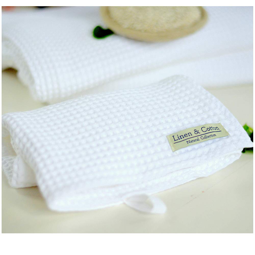 Linen & Cotton Washed Waffle Bath Sheet LEILA, 100% Cotton - 100 x 140cm (40''x 56''), White