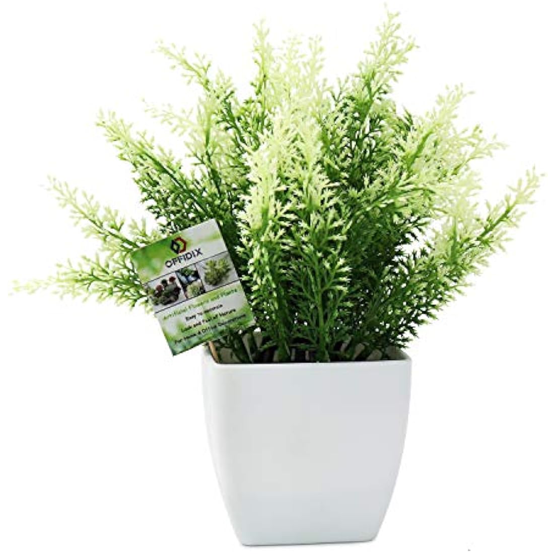 OFFIDIX Fake Plant Plastic Green Plant with Square Vase, Home Faux Plastic Plants for Home,Garden,Office,Wedding and Indoor Outdoor Decoration