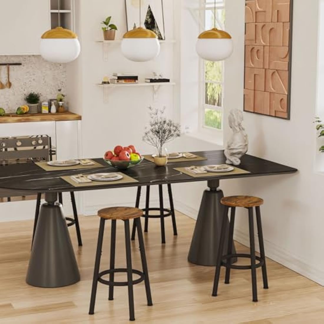 YMYNY Bar Stools Set of 2, 64CM Kitchen Breakfast Bar Stools Chairs with Footrest, Round BarStools for Dining Room, Kitchen, Party, 30×30×64CM Rustic Brown HBS512H