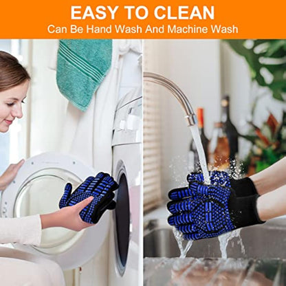 flintronic Grill Gloves Heat Resistant Fire Resistant Ovens Gloves Hand Protection Grill Gloves,1472°F/800°C Heat Resistant Oven Gloves for Grill, Cooking, Soldering (Blue)