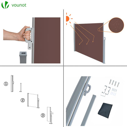 VOUNOT Retractable Side Awning, Outdoor Privacy Protection Screen for Garden, Balcony, Terrace, 180 x 300 cm, Dark Brown