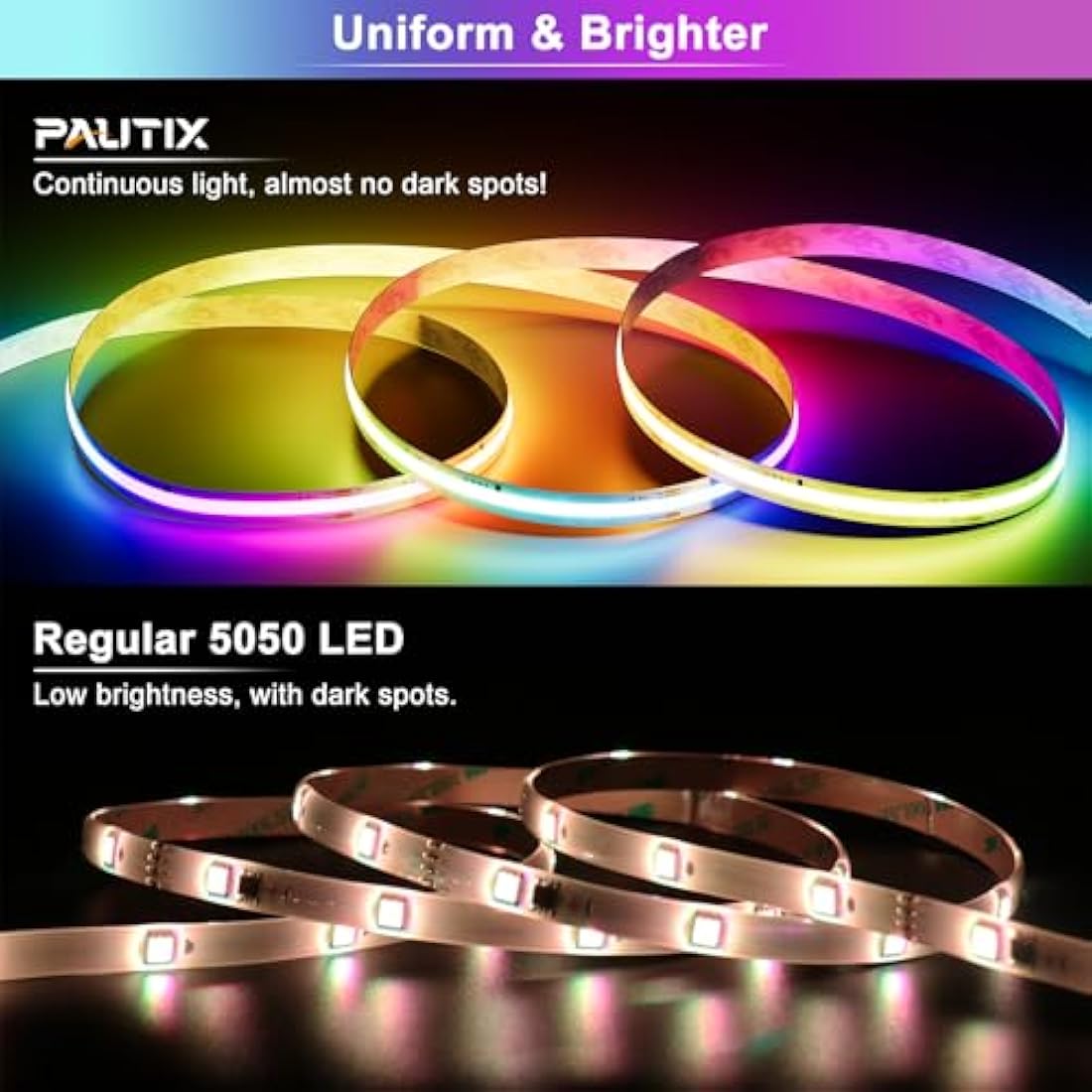 PAUTIX RGB Smart IC COB LED Strip 5M,DC24V Colour-Changing Pixel Addressable RGB LED Tape Lights,Multicoloured Flexible Lights for Home DIY Lighting Projects(Mains and Remote NOT Included)