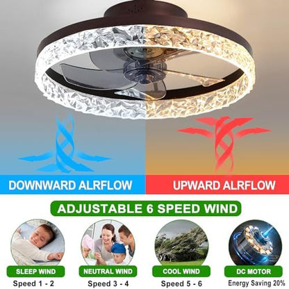 Exlafi Quiet Ceiling Fans with Lights Remote Control, Modern Lighting Fan Ceiling Light LED Dimmable Ceiling Fan Lamps for Bedroom Living Room, Fan Reversible and 6 Speeds (White, 50CM)