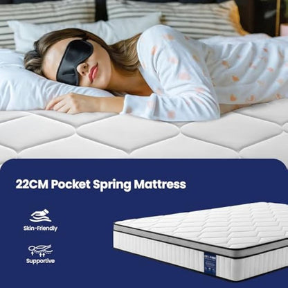 BedStory Single Mattress 90x190cm – 22cm Thick Pocket Sprung Mattress for Pressure Relief & Comfort Sleep