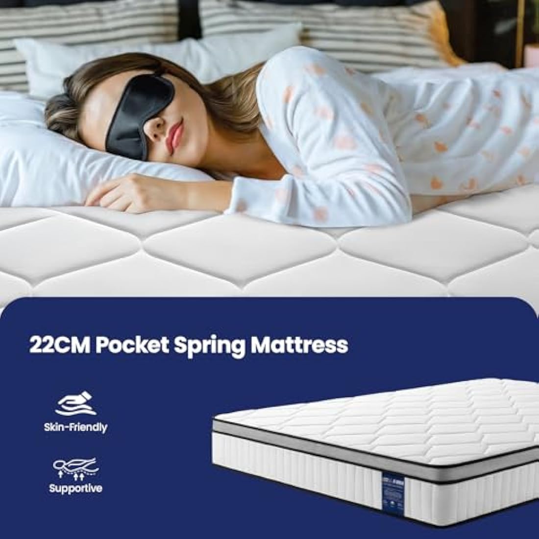 BedStory Double Mattress 135x190cm – 22cm Pocket Sprung Mattress for Pressure Relief & Comfort Sleep