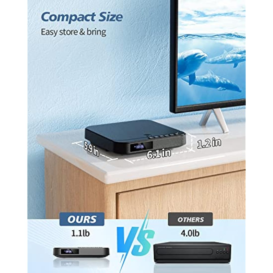 DESOBRY Mini DVD Player HDMI for TV 1080P Multi Region DVD Player with AV Output, USB/TF Card Input, Remote Control, Support PAL/NTSC