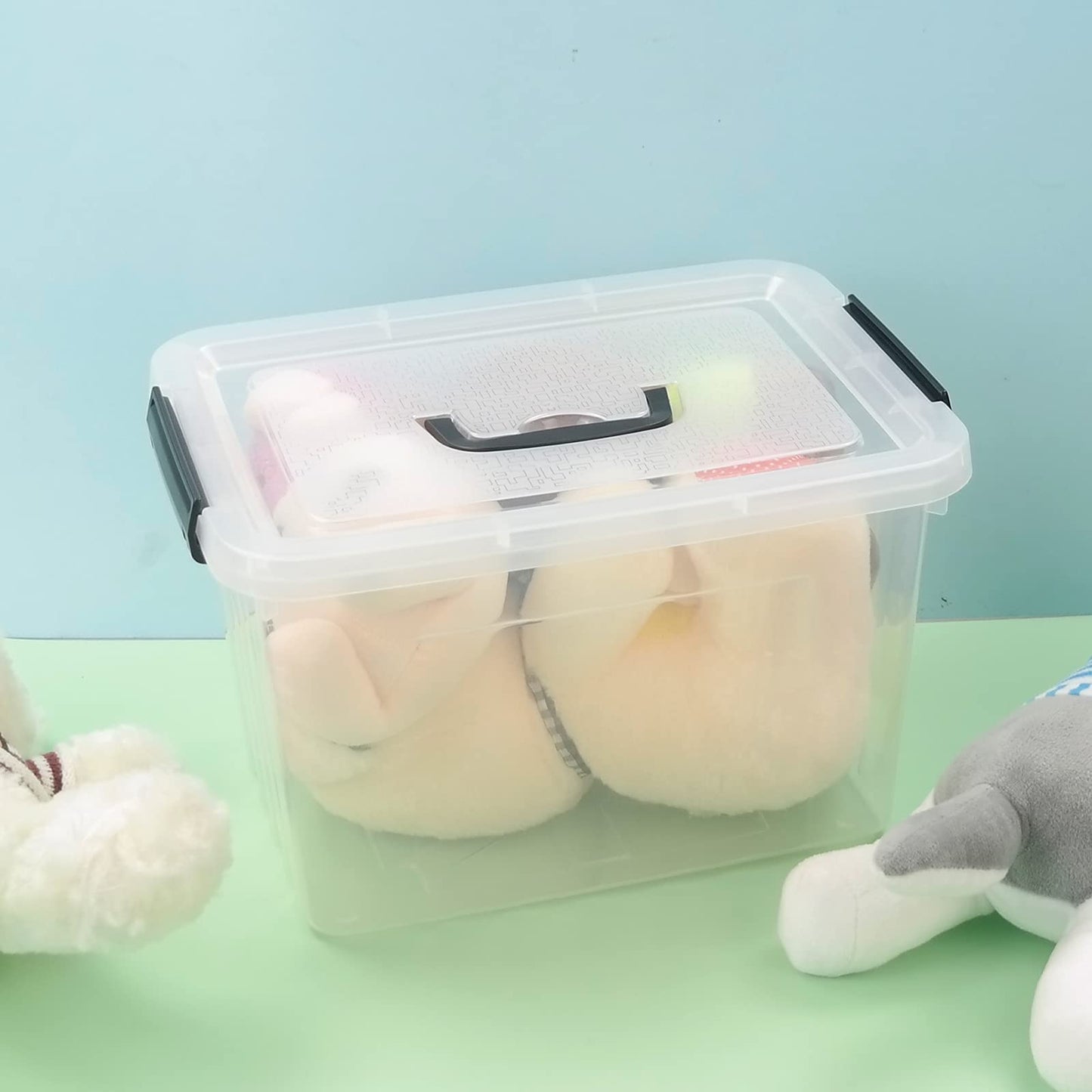 Ikando 4 Packs 13 Litre Plastic Storage Box with Lid and Handle, Clear