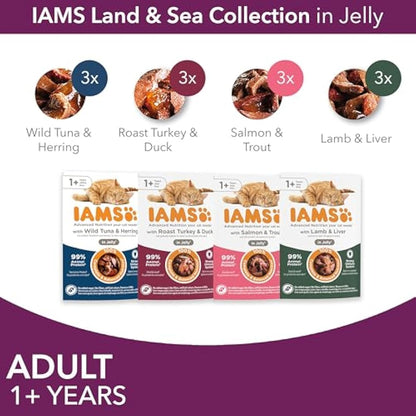 IAMS Adult Wet Cat Food Land & Sea in Jelly 12 x 85g