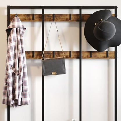 Dripex Large Coat Rack Stand Industrial Coat Stand with Hooks and Shoe Bench Clothes Hat Rack Shelf Metal Frame for Bedroom Living Room Hallway (with 12 Hooks)