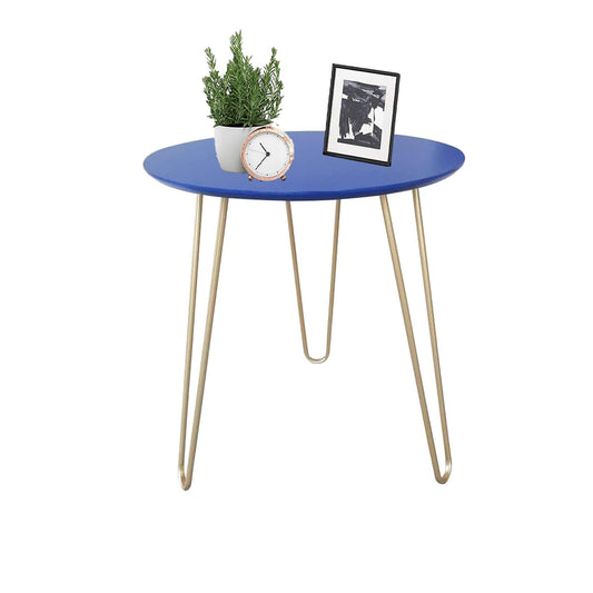 IFJA Round Coffee Tea Table with Metal Legs and blue Top | Bedside Sofa Side Easy Assembly Wooden Table for Living Room | Stunning Nightstand Rounded