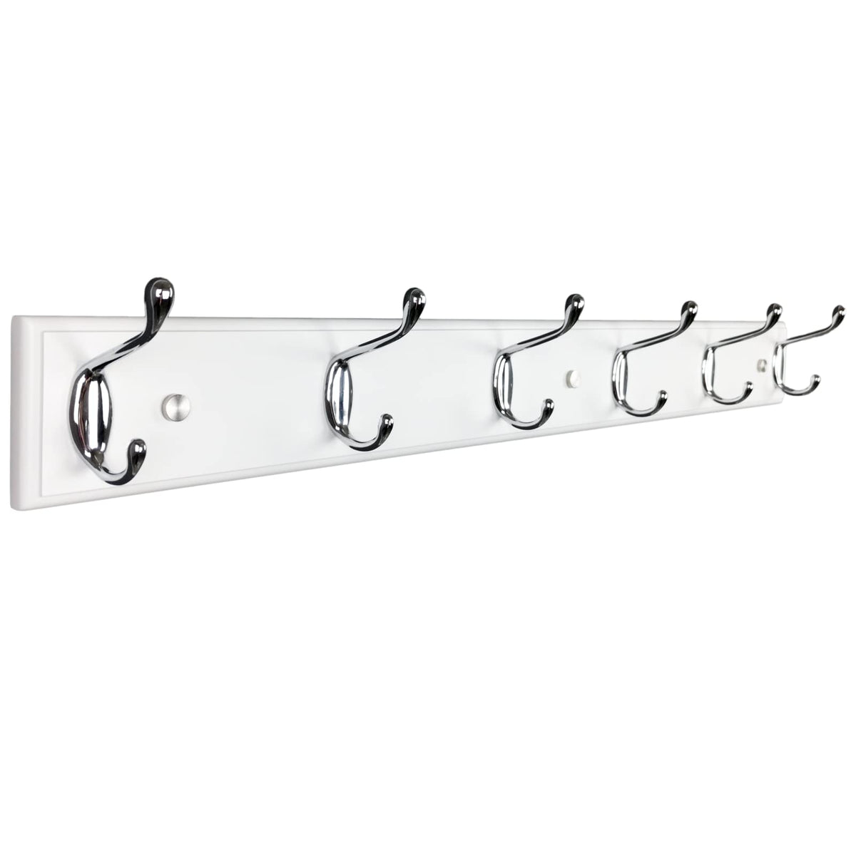 lomejii Long Wooden wall Mounted Coat Rack Wood White 6 Hooks, 70 cm, Sturdy Silver Coat Hook Rack for Clothes, Hats, Bags