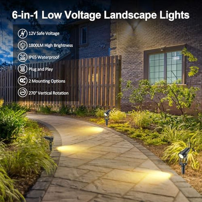 IRISECO 6-1 Garden Spotlights Mains Powered, 21M Outdoor Spot Lights with Adapter, 12V Low Voltage LED Garden Lighting, IP65 Waterproof Spike Lights, Landscape Spotlights for Yard Patio (3000K)