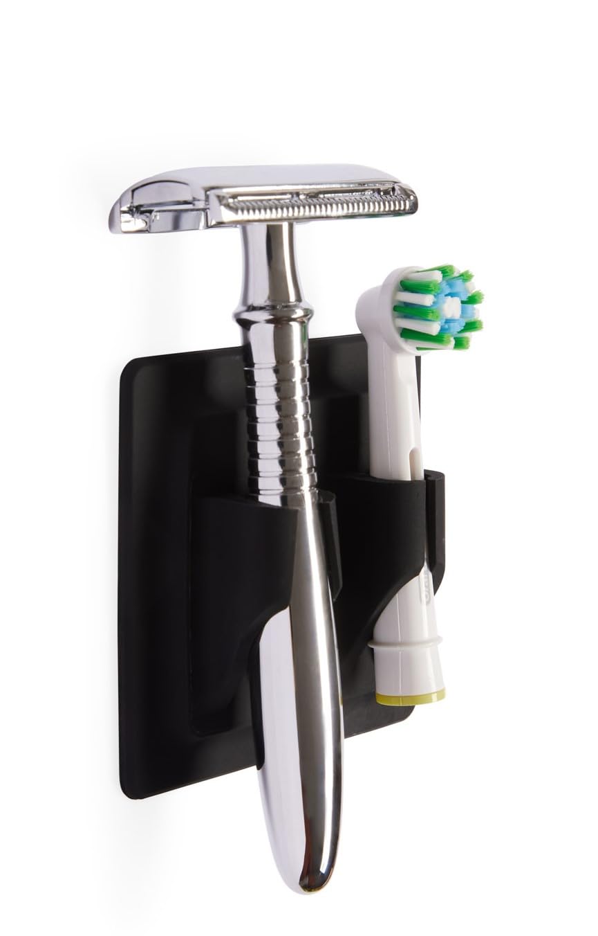 Silicone Toothbrush Holder/Ideal for Bamboo Toothbrushes/self adhesive/holds 2 items/Black or White/Razor holder/Wall mount Toothbrush head