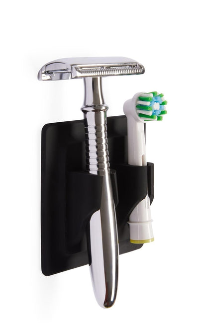 Silicone Toothbrush Holder/Ideal for Bamboo Toothbrushes/self adhesive/holds 2 items/Black or White/Razor holder/Wall mount Toothbrush head