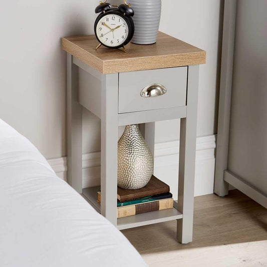 Home Source Bedside Table Nightstand, 1 Drawer, Oak Effect Grey Lamp Side Table