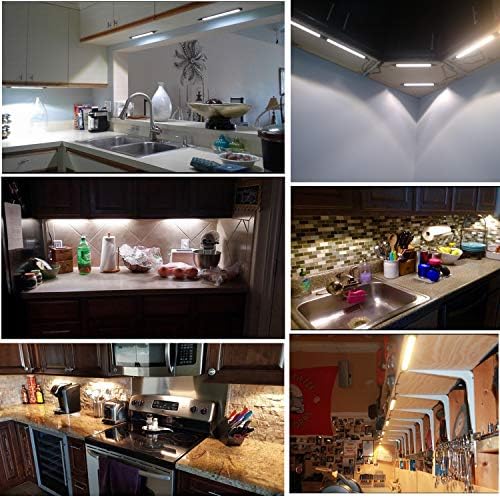AlBOO Under Cabinet Kitchen Lights Wired LED 6000K Dimmable,28cm Under Cupboard Kitchen Lights 12V Plug in with Mains,Ultra Thin Fixture Under Couter Lights Display Lights for Cabinet Cupboard 4 Pack