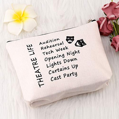 PXTIDY Theatre Life Makeup Bag - Drama Theater Gifts for Actor Actress - Cosmetic Pouch (Beige)