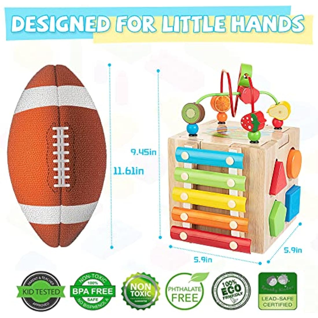 Wooden Activity Cube | 8-in-1 Montessori Toys for 18M+ Toddlers, One Year Old First Birthday Toy, Baby Toy Set with Bonus Sorting & Stacking Board