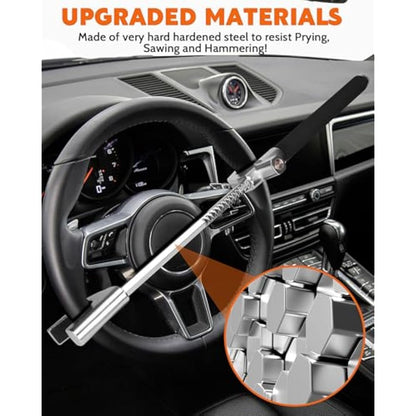 Tevlaphee Steering Wheel Lock, Steering Lock, Car Anti-Theft Device, Adjustable, Universal Fit, Heavy Duty Secure, 3 Keys, Emergency Hammer Window Breaker(Black)