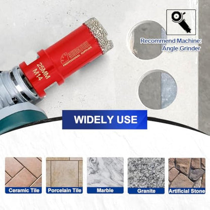 SHDIATOOL Dry Diamond Drill Core Bits 4pcs/Set Dia 20/25/35/50mm Vacuum Brazed M14 Connection for Tile Porcelain Granite Marble