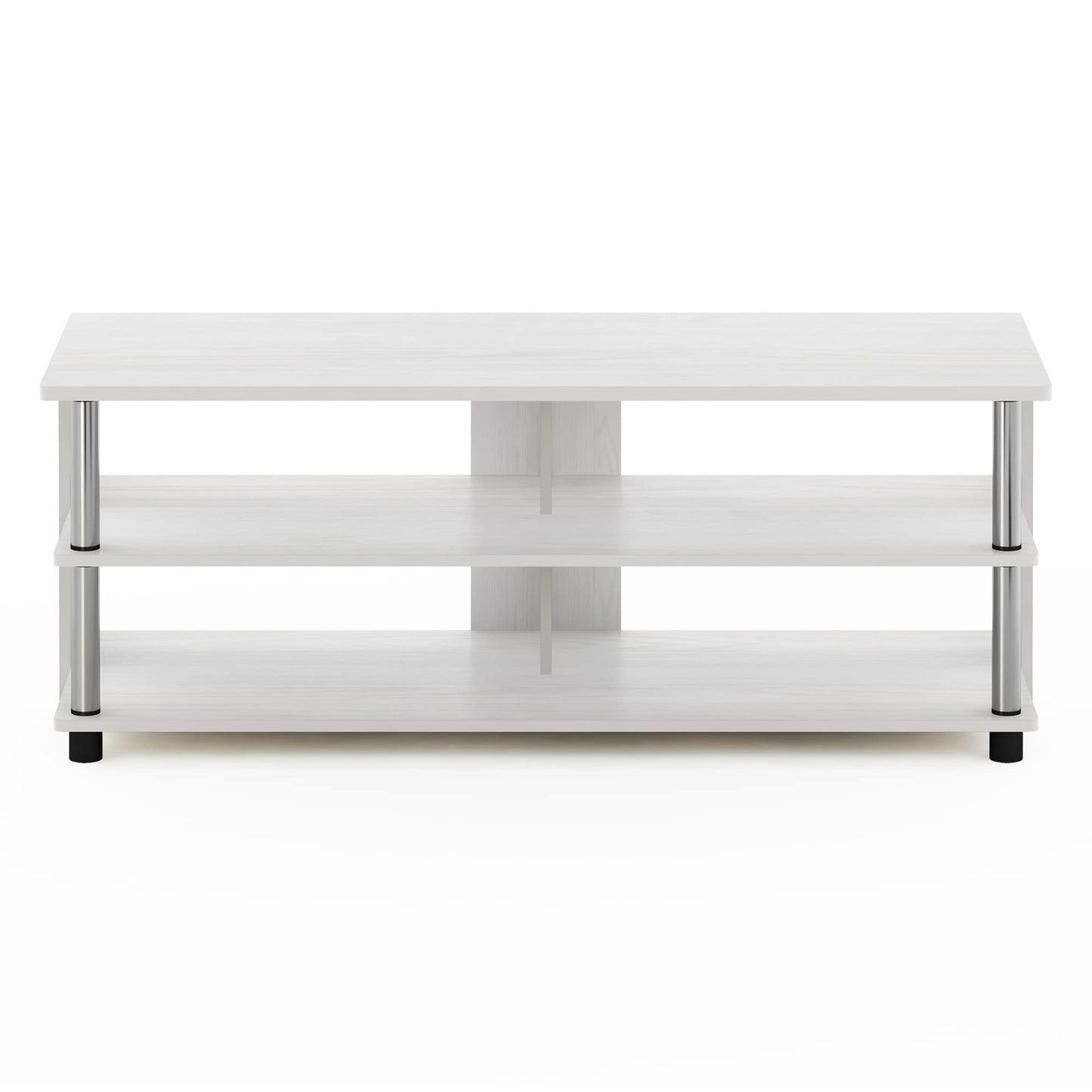 Furinno SULLY TV Stand, 3-Tier Entertainment Center, TV Console for TV up to 48 Inch, for Living Room, Bedroom, White Oak/Stainless Steel Tubes