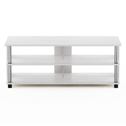 Furinno SULLY TV Stand, 3-Tier Entertainment Center, TV Console for TV up to 48 Inch, for Living Room, Bedroom, White Oak/Stainless Steel Tubes