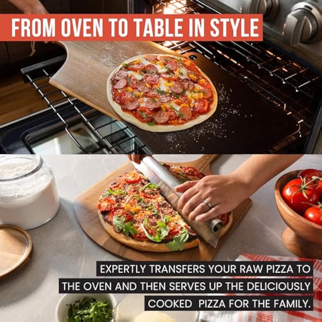 Chef Pomodoro Pizza Peel & Board, 14-inch (35.5 cm), Lightweight Acacia Wood, Baking Pizza & Bread, Oven Accessory