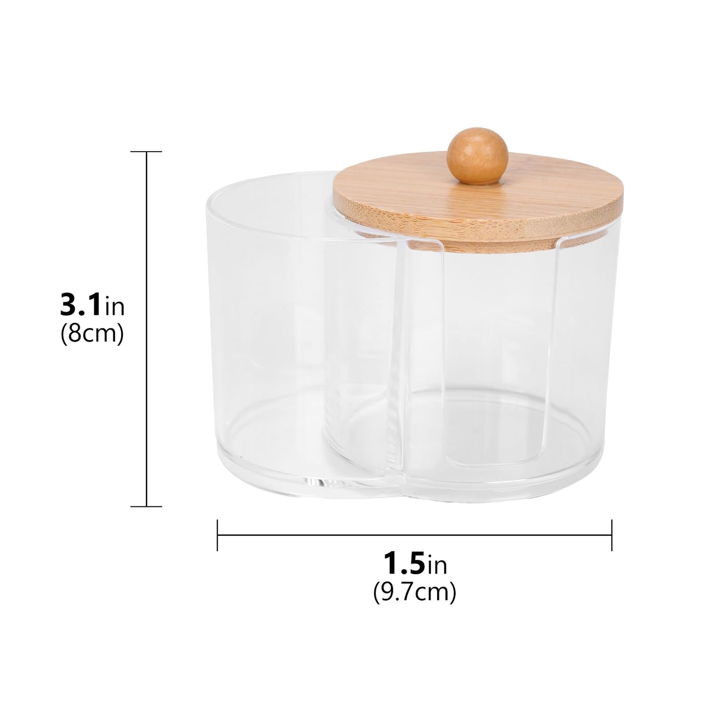 Adorila Compact Cotton Pad and Cotton Bud Holder with Bamboo Lid, Clear