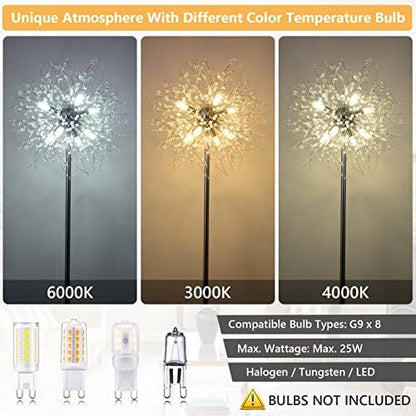 Rayofly Modern Crystal Fireworks Floor Lamps, Chrome Standing Lamp with Foot Switch, 8 Lights, 170cm, Glass Metal Tall Pole Tree Lighting for Living Room, Bedroom, Corner, Sofa