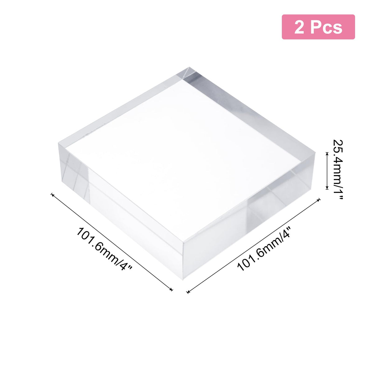 sourcing map 2pcs Acrylic Square Display Blocks, 101.6 x 101.6 mm/4" x 4" Clear Jewelry Display Base Polished Cube Riser Stand Display Holder Base