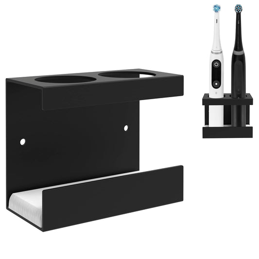 Linkidea Wall Mount Electric Toothbrush Holder for Bathroom, 2 Slots Aluminum Alloy Power Toothbrush Hanger, Self Adhesive Brush Organizer Compatible
