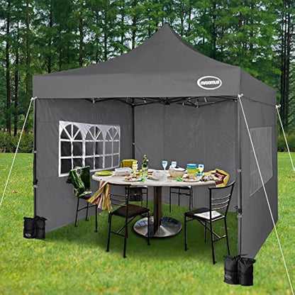 MAXIMUS HEAVY DUTY POP UP GAZEBO 3m x 3m COMMERCIAL MARKET STALL WITH 4 WEIGHT BAGS (4 Walls, Grey)