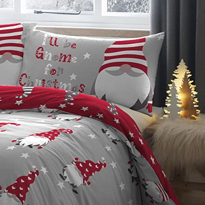 Fusion Christmas - Xmas Gonks - 100% Brushed Cotton Duvet Cover Set -2 pieces, Single Bed Size in Silver, GFCSV11PZU, Gnome Silver