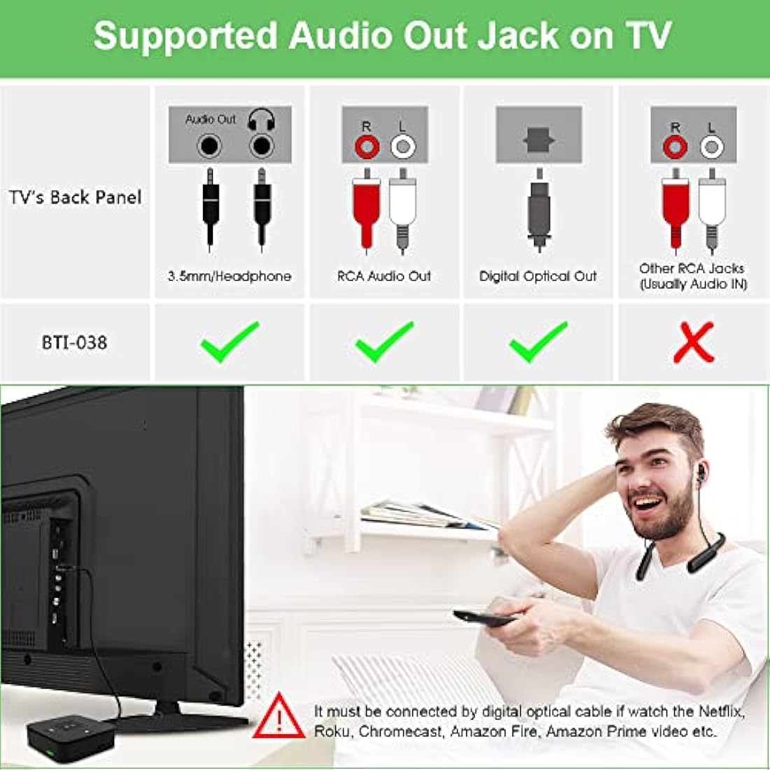 Golvery Bluetooth 5.0 Transmitter Receiver for TV, 2 in 1 Bluetooth Aux Adapter for PC/DVD/MP3/Car/Home Stereo/Speaker/Gym, Optical/RCA/AUX Connection, 25 Hours Playtime, Pair 2 Devices Simultaneously