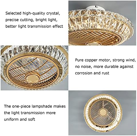 Ceiling Fan with Lamp, Crystal Ceiling Fan with LED Light, 72W Modern LED Dimmable Ceiling Light, Adjustable Wind Speed, with Remote Control, Fan Lighting with air Guide Wheel, 360° air Circulation