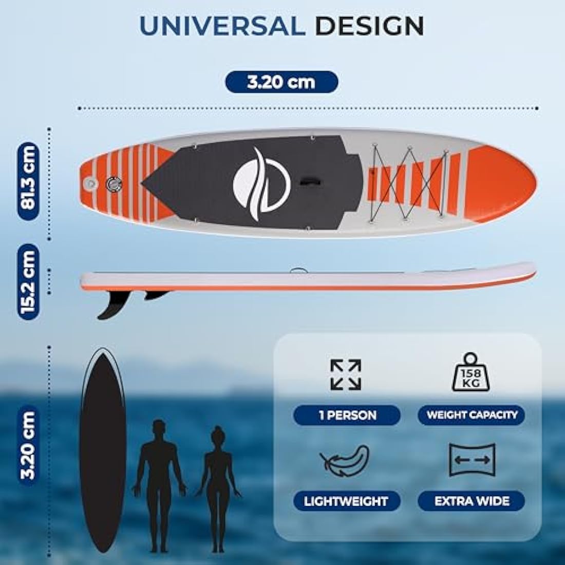 SereneLife Inflatable Stand Up Paddle Board, SUP Board- Paddleboards for Adults & Youth, Surfing Board Kit, 0.63cm Thick Standup Paddleboarding, Non-Slip Deck, Wide Stance, Surf Control w/Backpack
