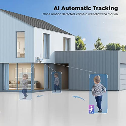 Codnida 2K Security Camera Outdoor, 360° PTZ WiFi Camera, CCTV Camera with 24/7 Recording, PIR Human Detection, Sound and Light Alarm, Support 16-128G SD Card, Works with Alexa