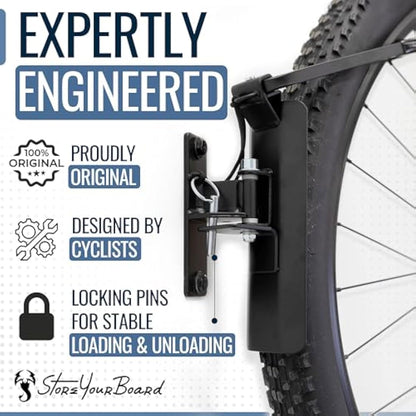 StoreYourBoard 4-Bike Swivel Rack – Wall Mounted Garage Bike Storage, Vertical Hanger with 120° Swing Design & Stopper, Space-Saving Indoor Wall Mount – Fits Kids Bikes, BMX & More – Black