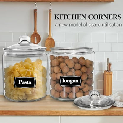 MASTERTOP Biscuit Jars, Set of 2 Glass Storage Jar with Airtight Lid, 3.9L Cookie Jar Sweet Jars with 15pcs Storage Bags, Clear Glass Container for Coffee, Sugar, Pickle, Oats, Flour, Pods