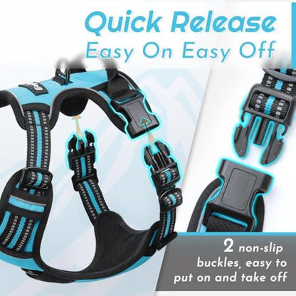 Eagloo Dog Harness Large Dog, No Pull Harness with Front Back Clips, Adjustable Pet Walking Vest, Soft Padded Pet Vest, Reflective No-Choke Breathable with Easy Control Handle, Sky Blue, L